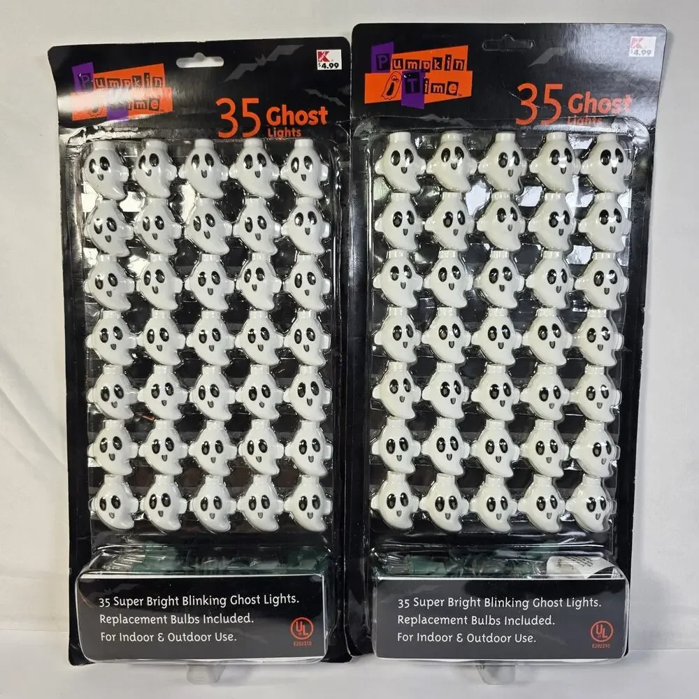 Vintage Pumpkin Time 2 packs of 35 Ghost Halloween Lights Kmart Blinking